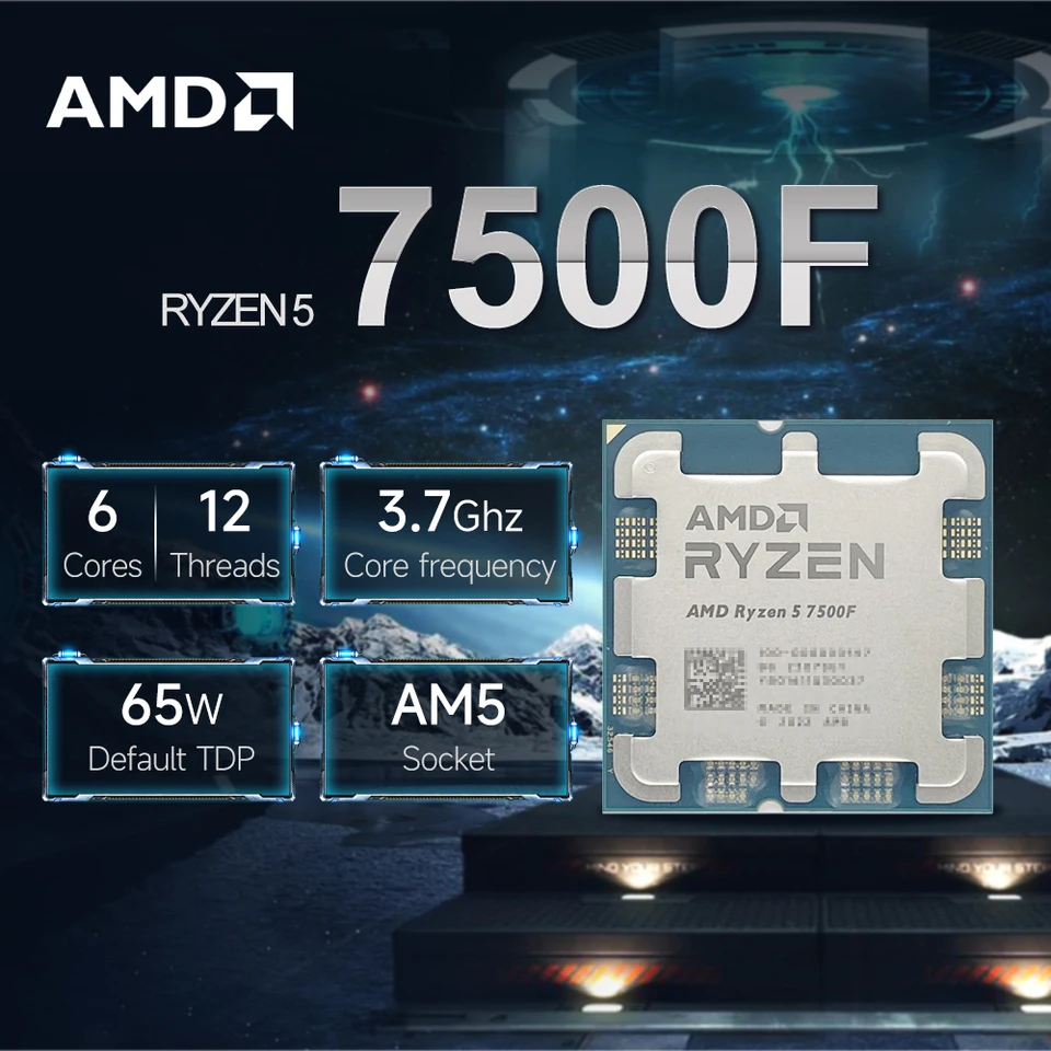 New AMD Ryzen 5 7500F 3.7GHz 6-Core 12-Thread L3=32M Processor 65W