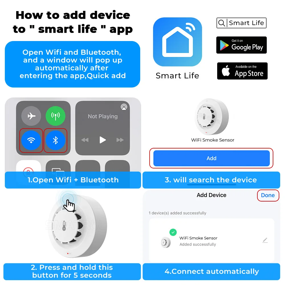 Imagem -06 - Tuya wi fi Sensor de Fumaça Alarme 80db Inteligente Detector de Temperatura e Umidade Proteção Segurança Alexa Google Casa Vida Inteligente