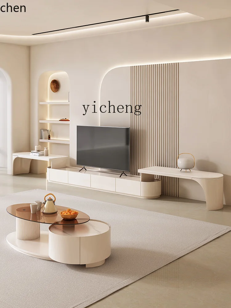 YFY Retractable Stone Plate TV Cabinet and Tea Table Combination Floor Cabinet Floor TV Cabinet