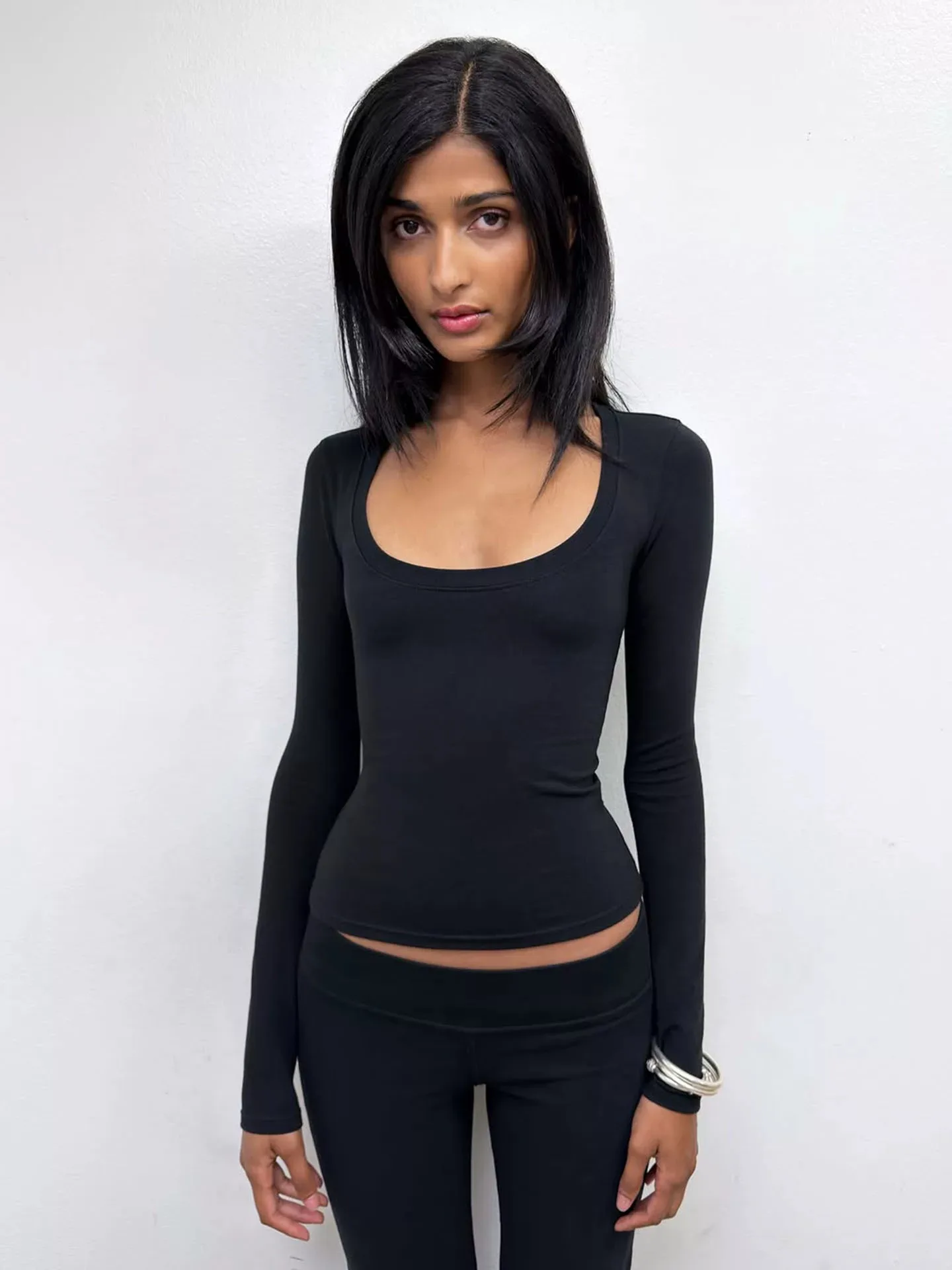 Tank Big U Dark Grey Fitted Long-Sleeved Base Layer Classic Crew Neck Structured Shoulder Custom-Dyed image 4