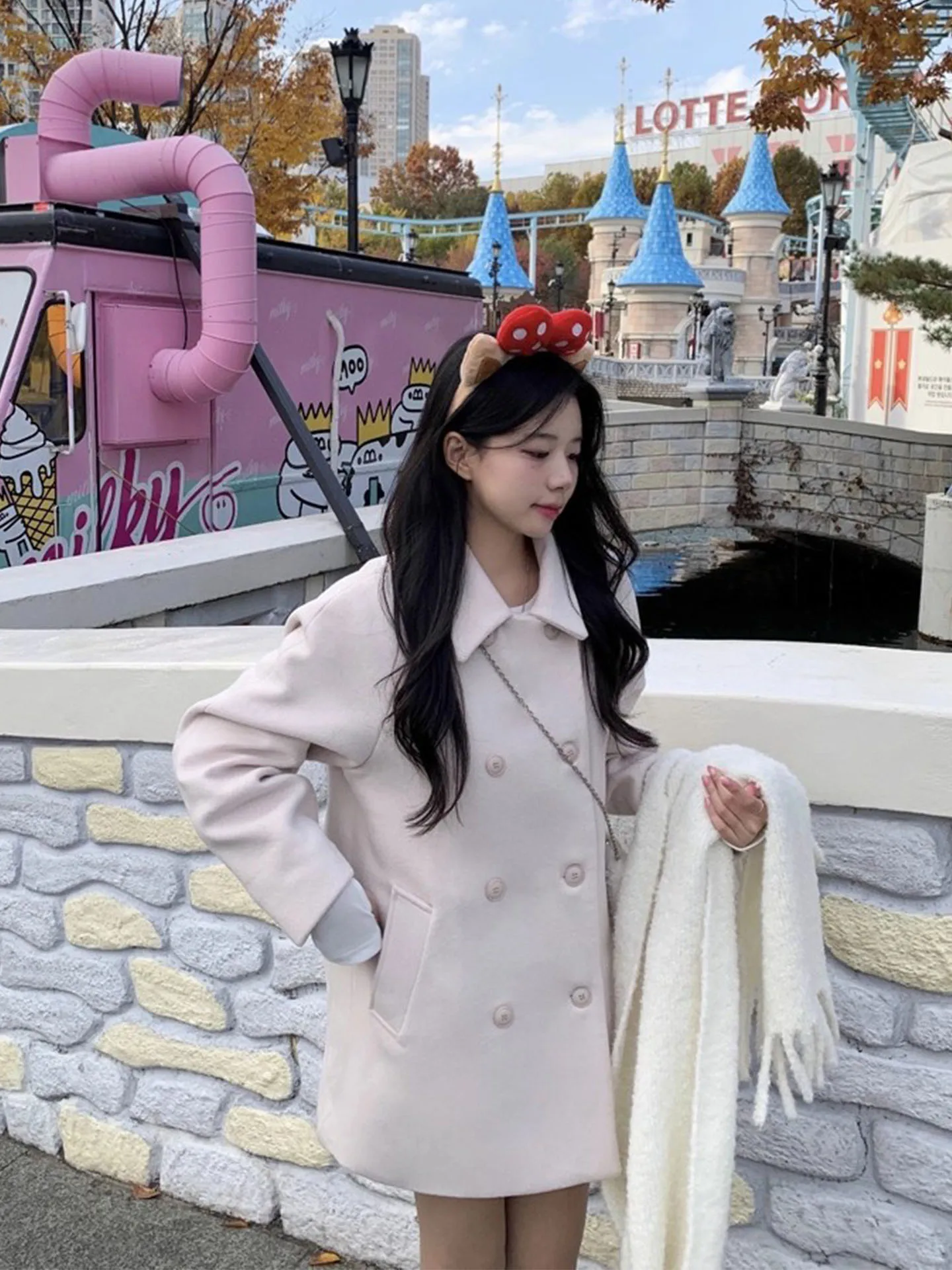 معطف صوفي دافئ للنساء مزدوج الصدر مملوء بالقطن ملابس خارجية كورية فضفاضة تناسب معطف طويل Sve متوسط الطول #5