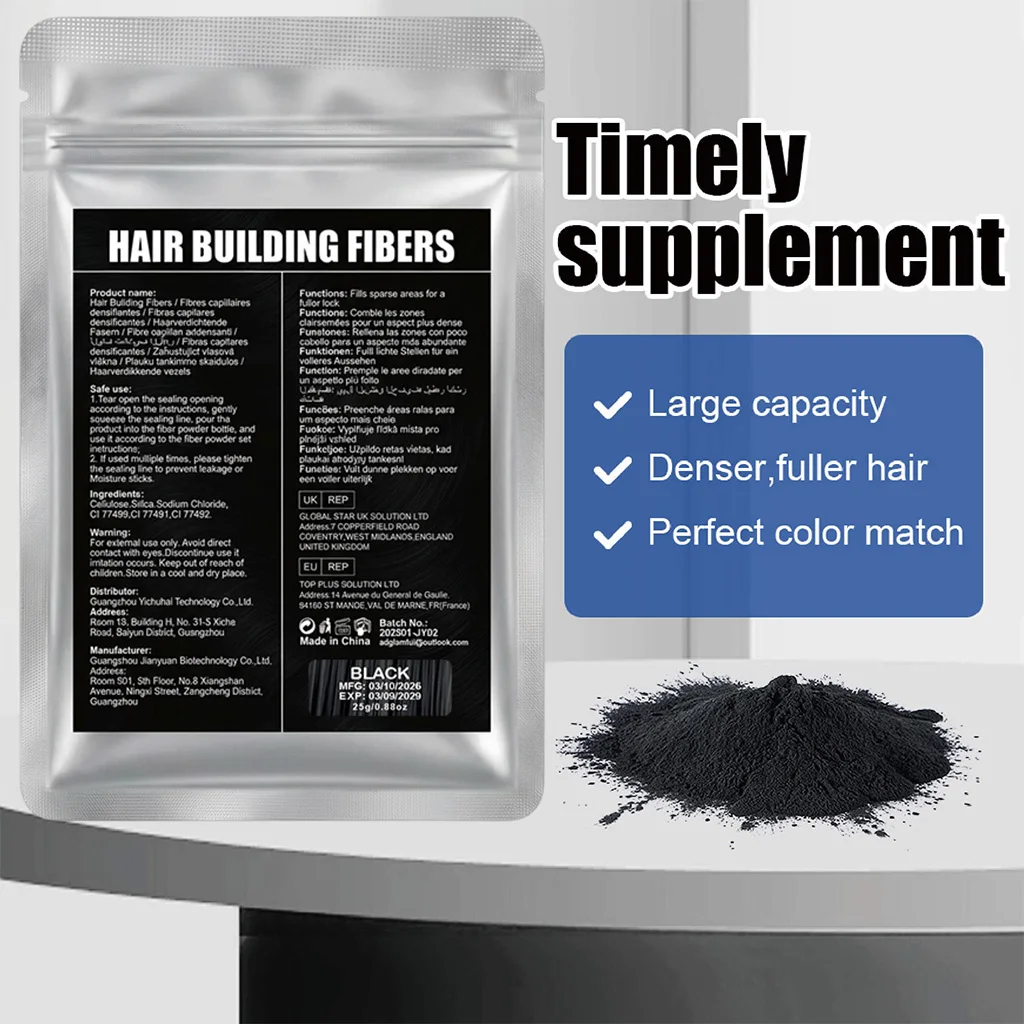 25g Universal Hair Building Fiber Refill Bag Ultra Fine Hair Thickening Powder Breathable Fiber Powder for Thinning Hair