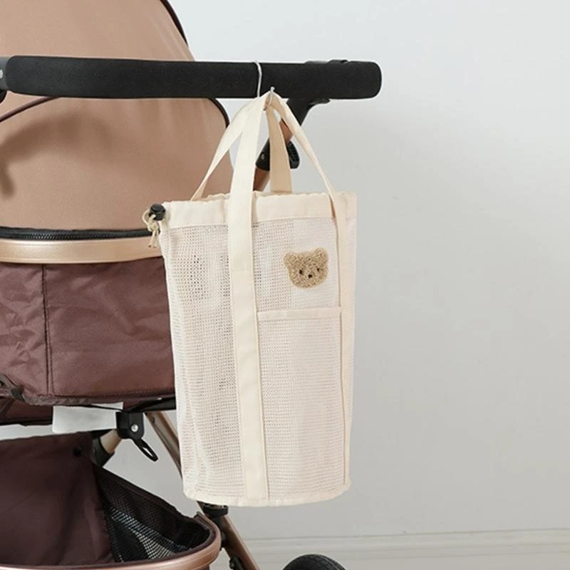 

J15U Outdoor Travel Bag for Women Diaper Bag Hollow Out Storage Bag Solid Color Mesh Handbag Mom Bag