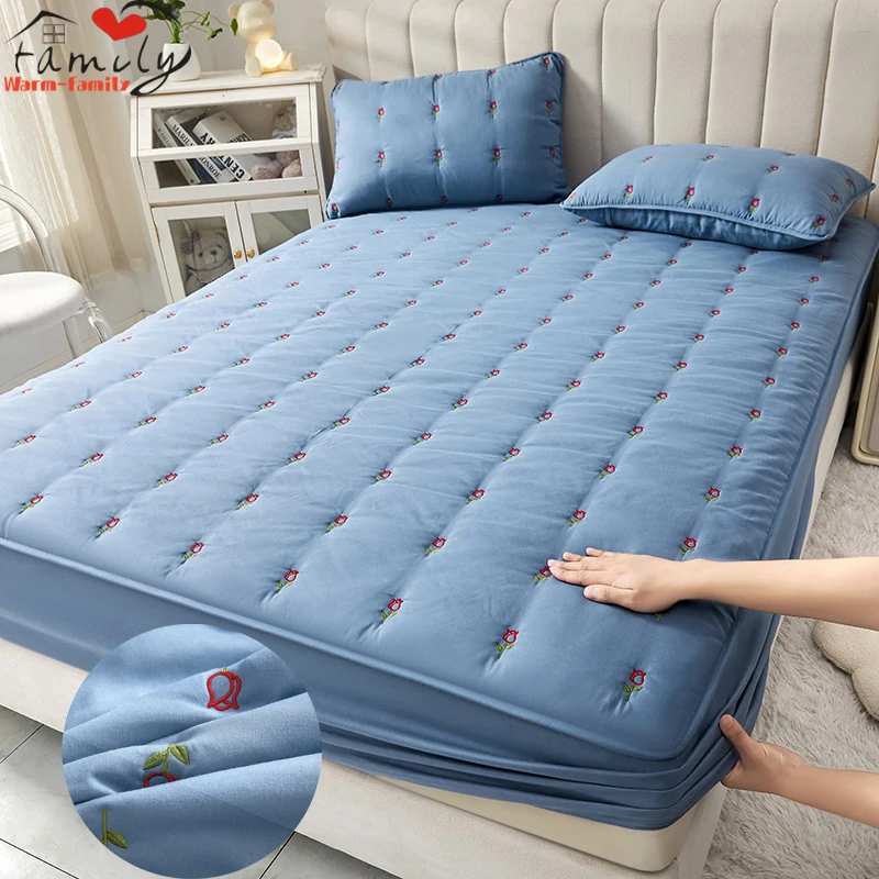 Thicken Mattress Cover 120x200 Fitted Sheets Queen Size Elastic Bedsheet Embroidered Bed Covers 매트리스커버 (Pillowcase need order)