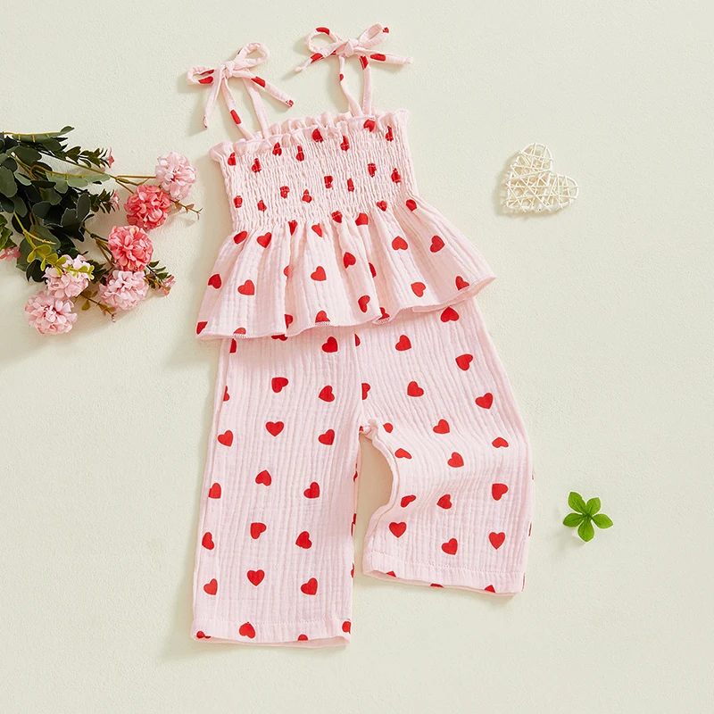 Toddler Infant Kid Baby Girl Clothes Set Sleeveless Lacing Strap Camisole Elastic Waistband Pants Summer Casual Clothing Outfits