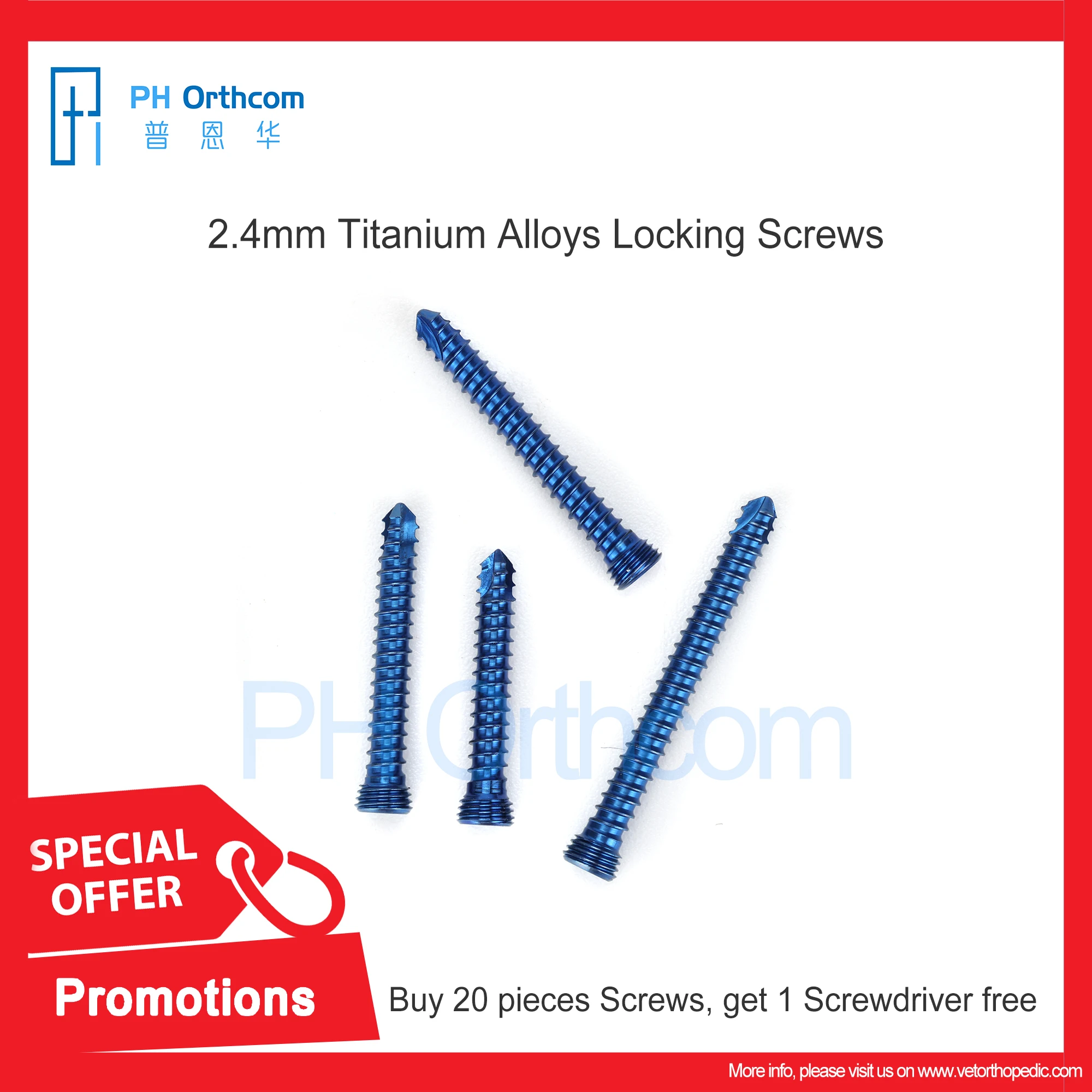 

Act Now! Buy Twenty Pieces Screws, Get One Screwdriver Free! 2.4mm Stardrive Head Locking Screws Titanium Alloys