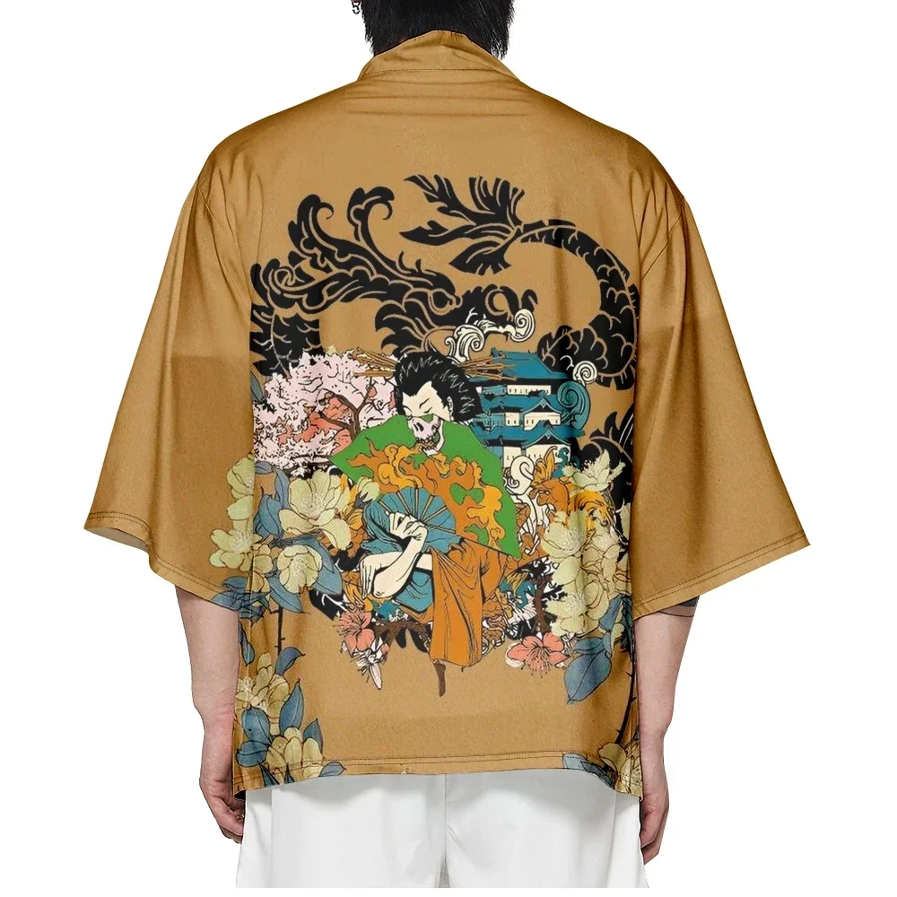 

Japanese Kimono for Men Summer Harajuku Art Print Traditional Kimono Women Short Sleeves Beach Shirt Fashion Bathrobes Chic