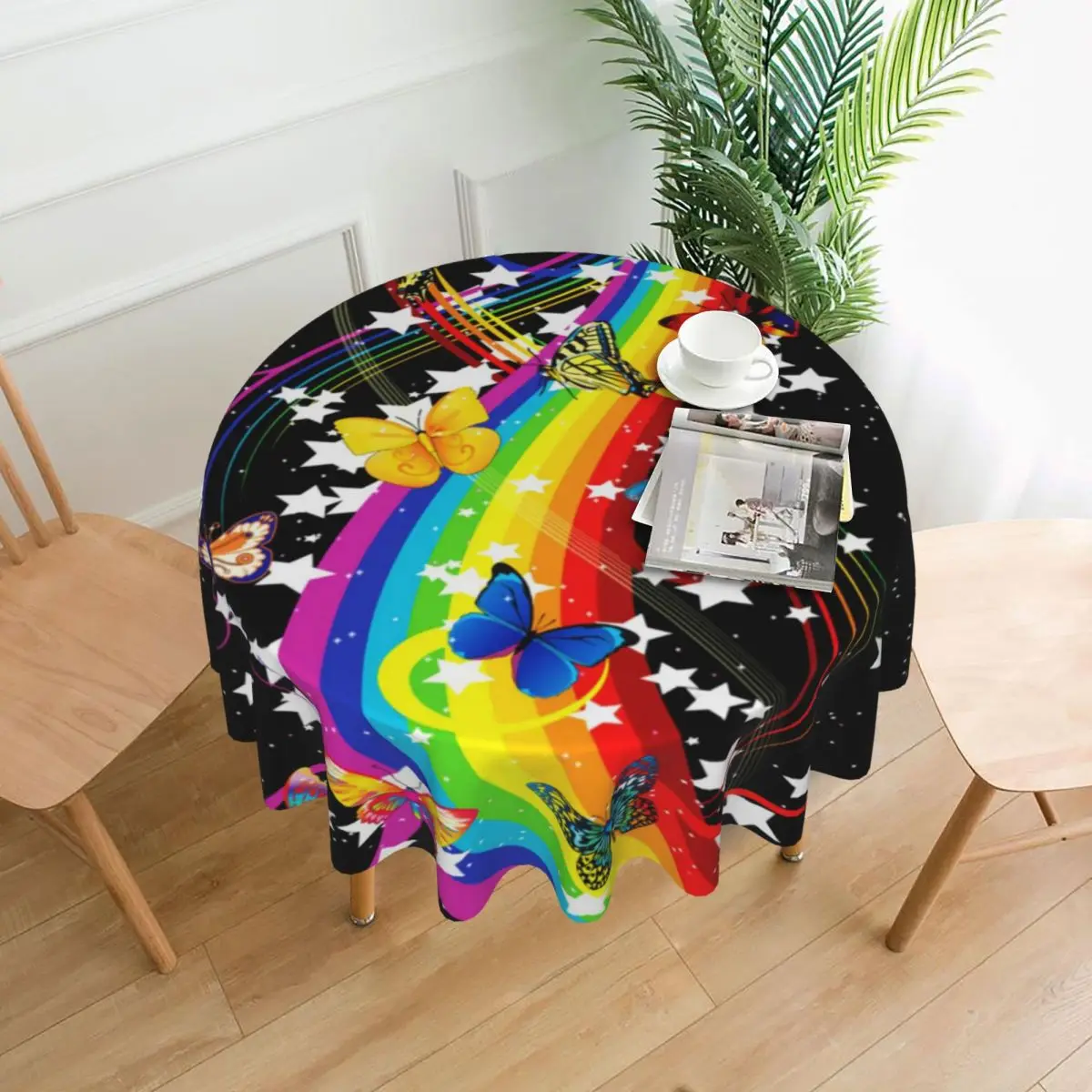 Rainbow Butterflies Round Tablecloth Abstract Digital Arts Table Cover For Decor Home Dining Fashion Protection Table Cover