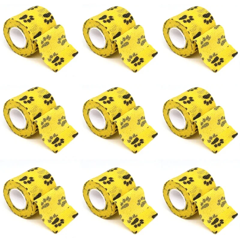 

Tattoo Bandage Tape Yellow Cute cat paw prints Anti-slip Nonwoven Waterproof Disposable Self-adhesive Elastic Bandage Grip Cover