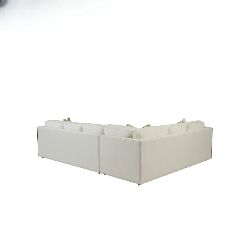American retro L-shaped leather sofa solid wood frame cream wind light luxur