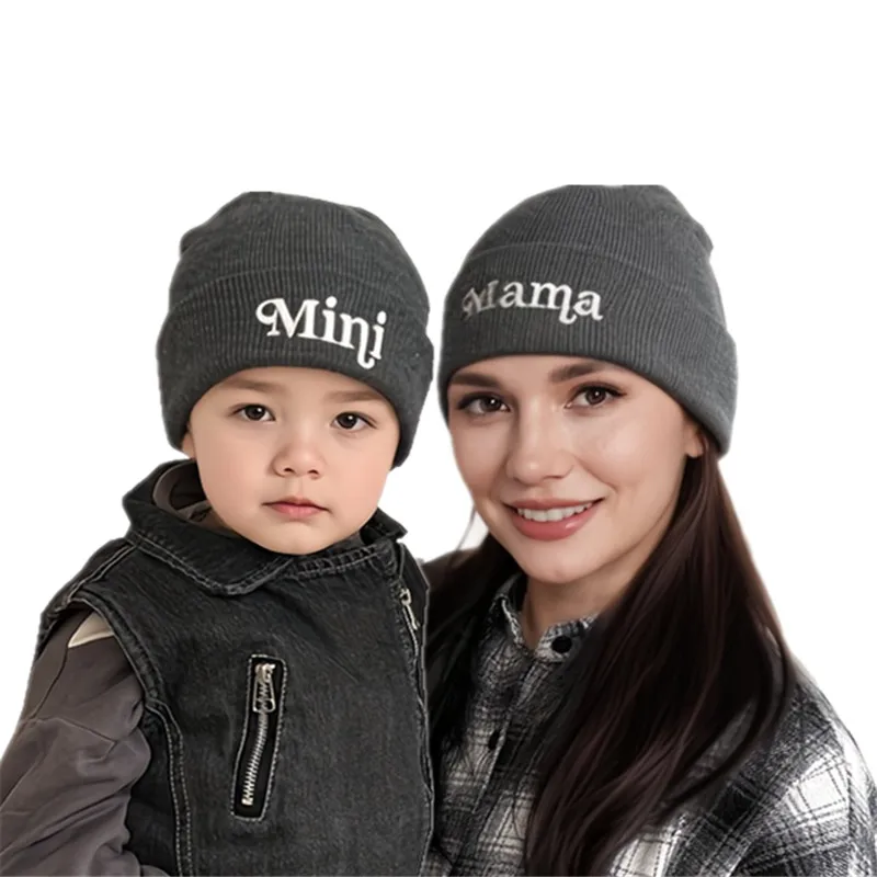 2pcs MAMA MINI Beanie Set- Cozy Acrylic Winter Beanie with 