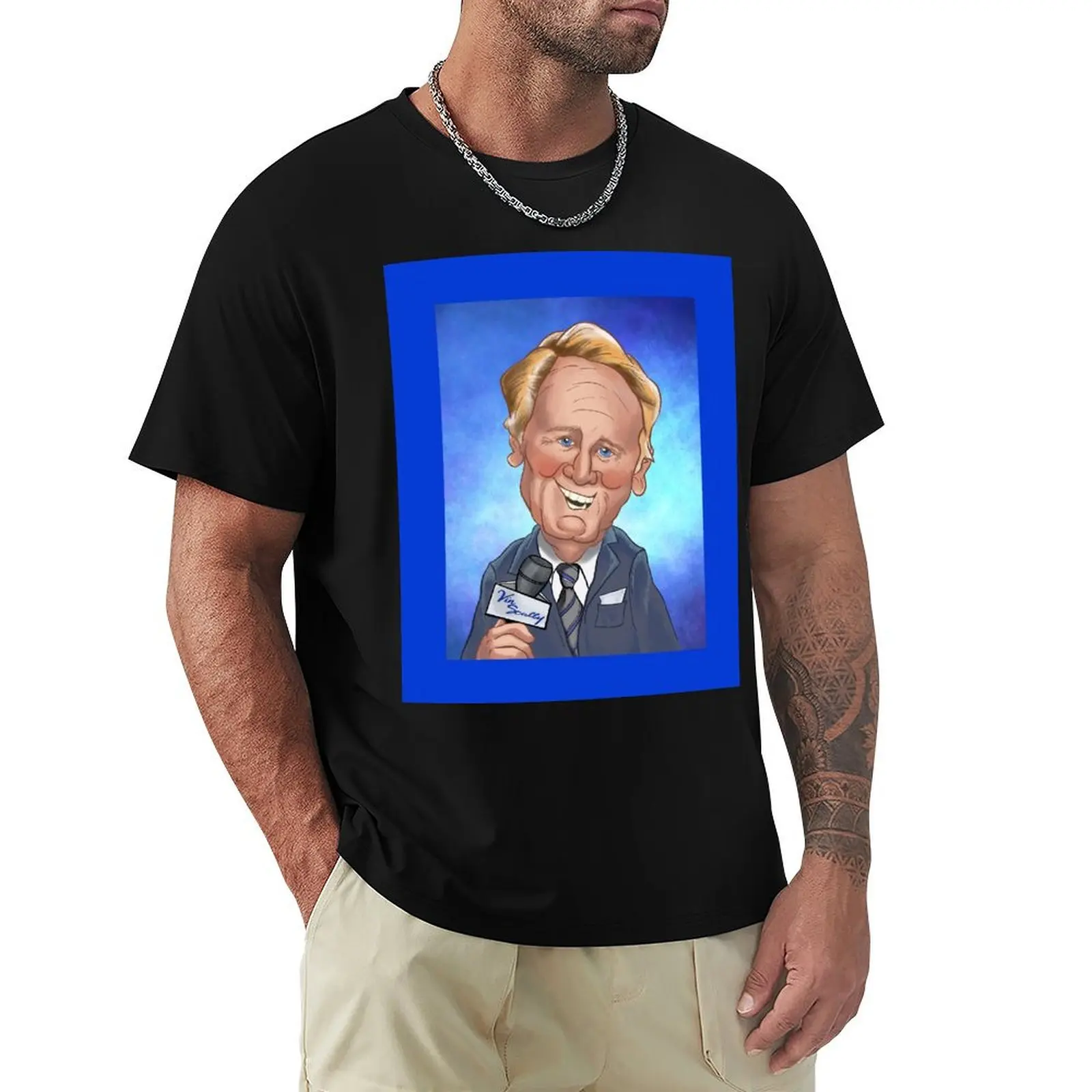 Camiseta Vin Scully, color azul Dodgers, atlética, de secado rápido, para hombre