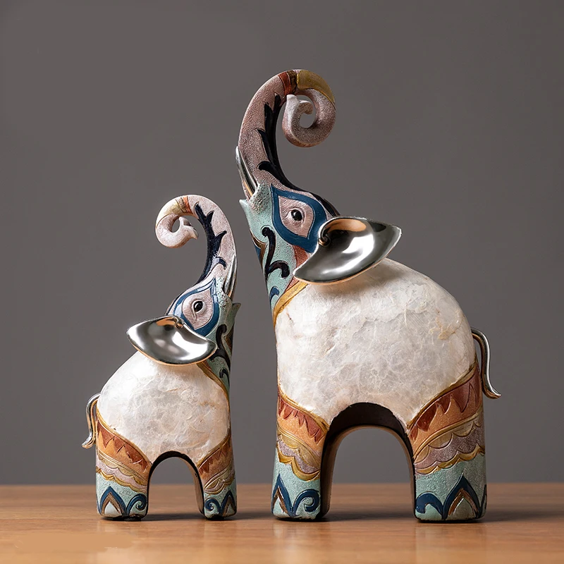 2pcs/set Elephant Home Decorative Statue Modern Decoration Home Sculpture Resin Figure Figurines Living Room Crafts Ornamentsure
