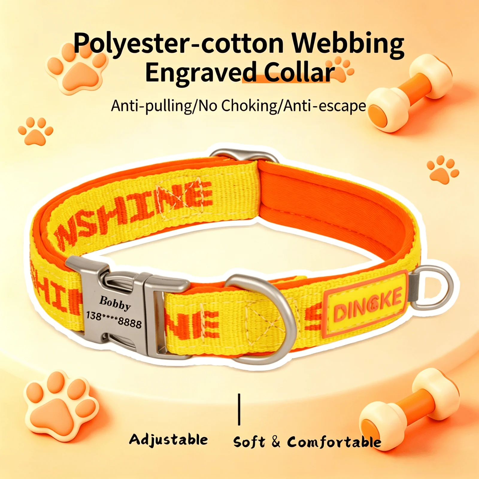 Individuell Graviertes Haustier-Halsband Weich, Bequem, Verstellbar und Personalisiert mit Individuellem ID-Anhänger für Kleine, Mittlere und Große Hunde – Detail 7