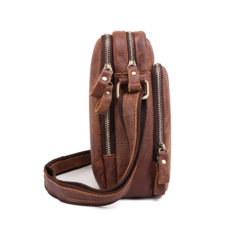 카드 슬롯이있는 정품 암소 가죽 가슴 가방 멀티 포켓 기능성 크로스 바디 숄더 백 내구성 일일 여행 지갑 남성용