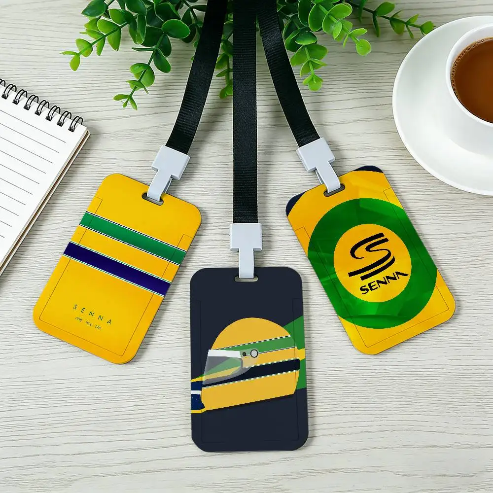 Ayrton Tacing Driver Senna Pocket Credit ID Card Badge Tag Bus Card Holder Pass Case With Neck Strap Lanyard