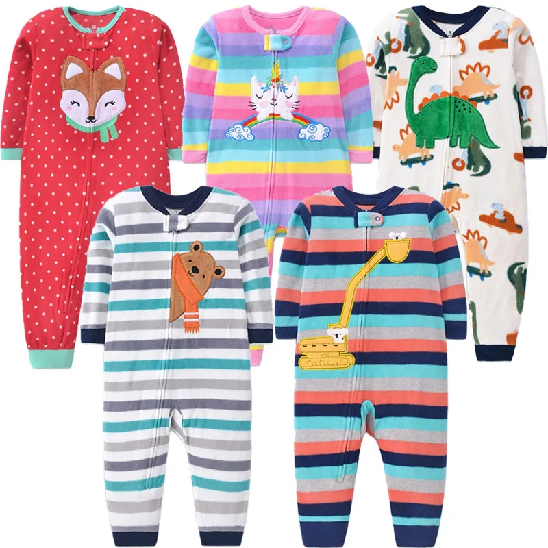 Newborn Baby Boys Girls Cotton Bebe Cute Animal Romper Winter Zipper Fleece Warm Comfy Pajamas Infant Clothing Jumpsuit 9-24M