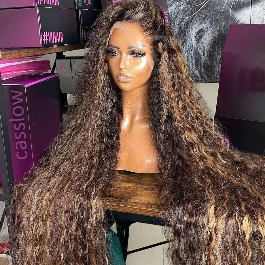 Human Hair Deep Wave 13x4 Lace Front 30 40 Inch Curly Highlight 13x5 Lace Frontal Wig Brazilian 200 density For Black Women