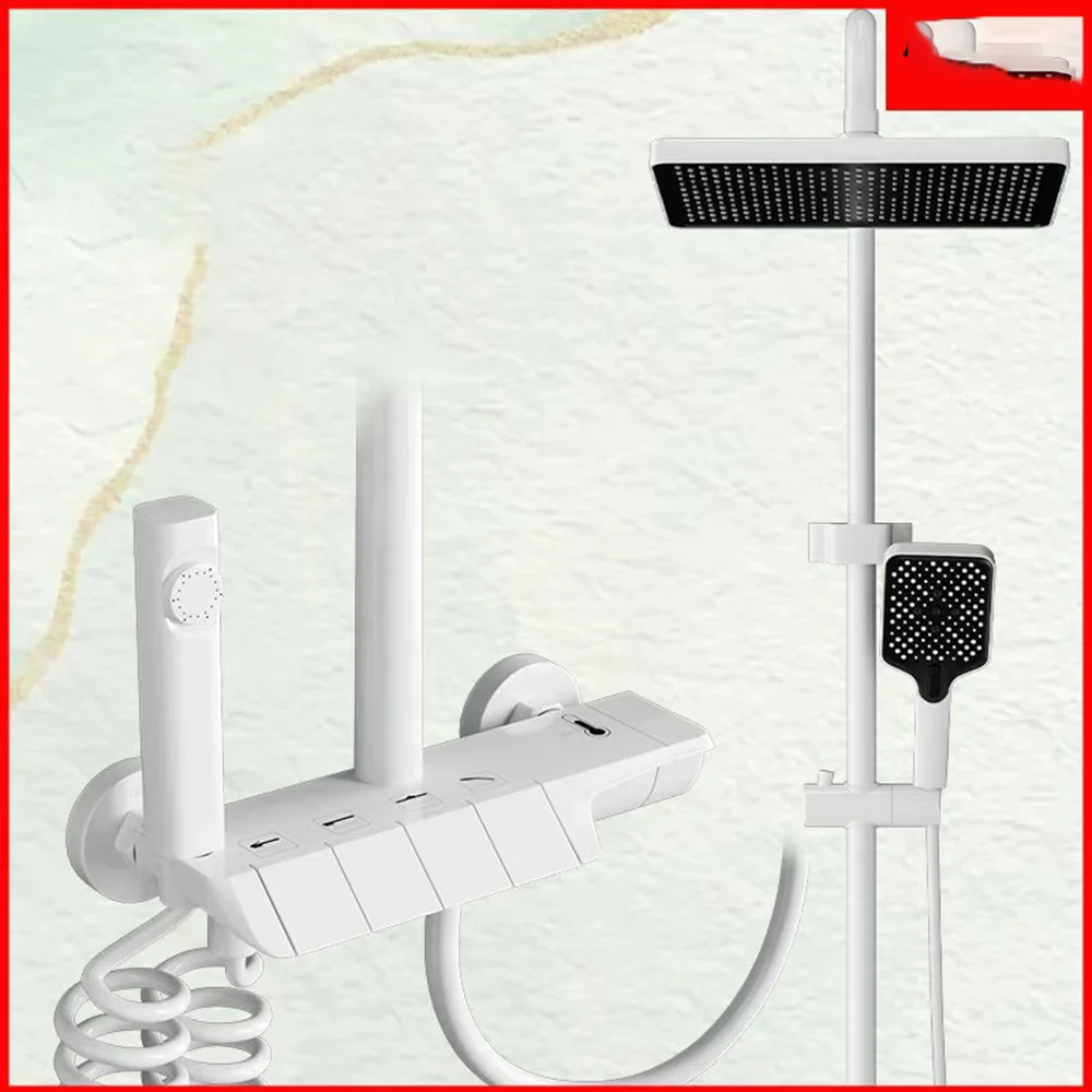 Aluminum Shower Set Digital Display Shower Set  Piano Button With Ambient Light Bathroom Faucets Shower Head Kit