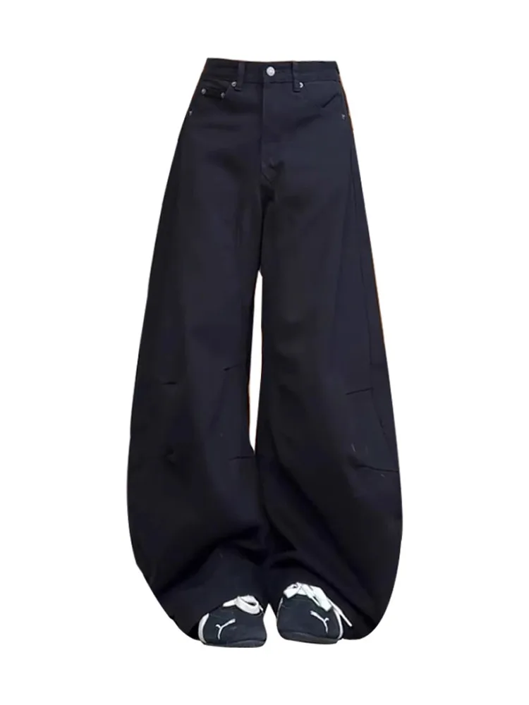 

Американские джинсы High Street с деконструированными сложенными джинсами, женские большие размеры, утягивающие широкие ножи, длиной до пола, P...