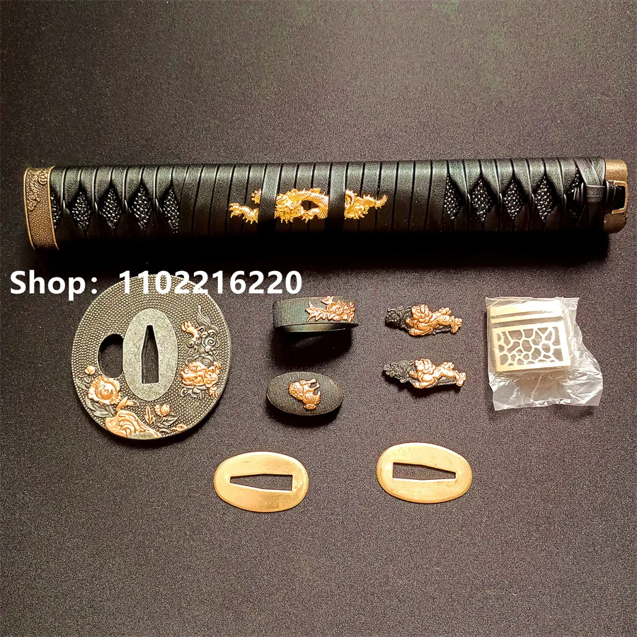 A Set Handle Tsuka Alloy Handguard Tsuba Guard Fuchi Kashira Menuki Brass Habaki Seppa For Japanese Samurai Katana Sword Fitting