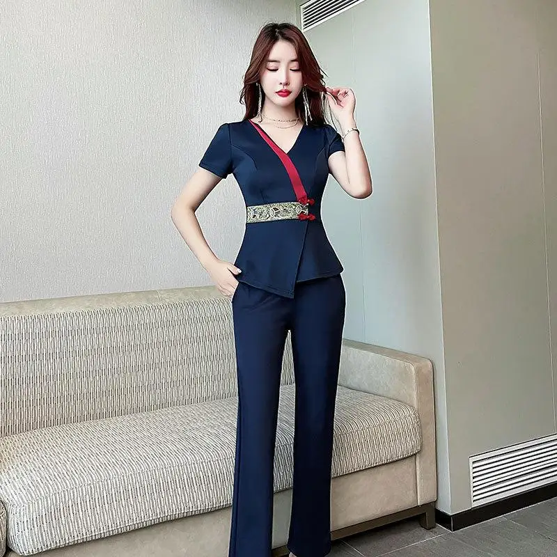 Ladies' Workwear Set With Printed Logo Hotel Waiter Pants Uniform Beauty Salon Spa Massage Foot Bath Sauna Technician Uniform