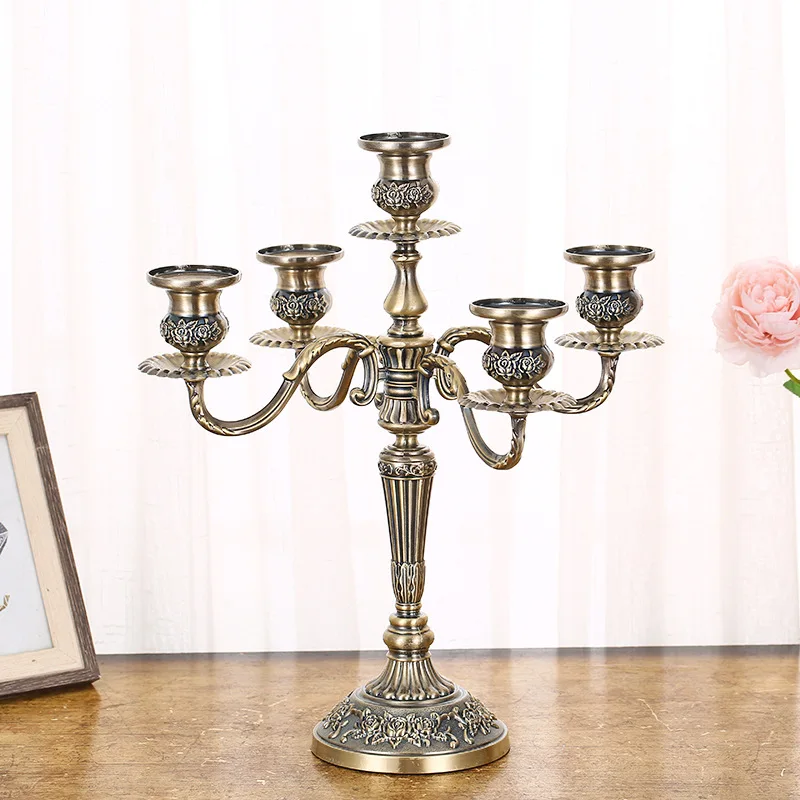 3/5 Heads European Retro Candlestick Decoration Household Candlelight Dinner Metal Candle Holder Wedding Candle Stand Ornament