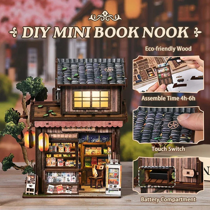 DIY Wooden Kasuga Grocery Store Casa Figurines Miniatures Bookend Assembled Houses for Friends Birthday Gifts Home Decoration