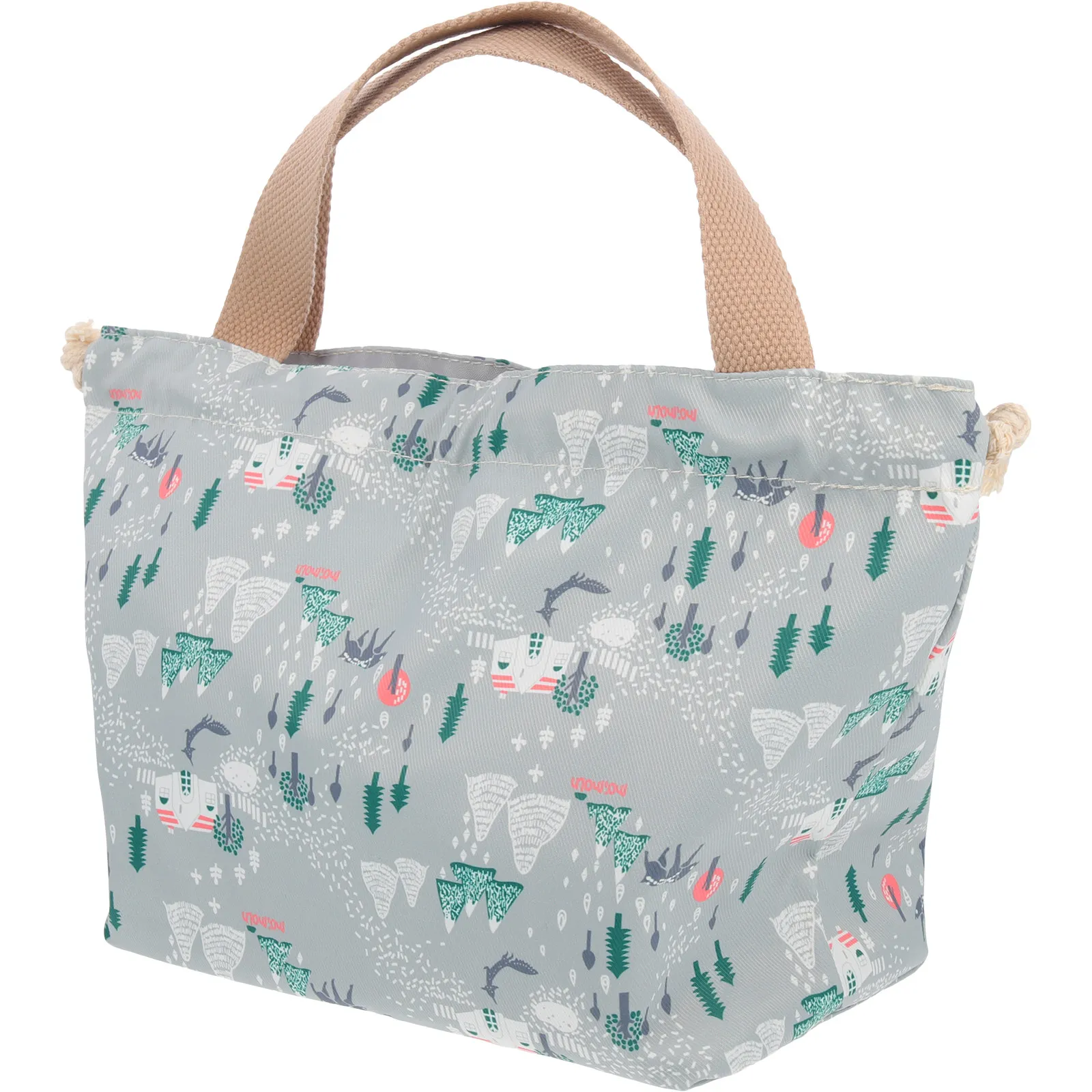 

Многоразовая сумка для обеда, водонепроницаемая, для детей, серая, складная, на шнурке, контейнер для еды, портативный, для хранения, маленький мешочек, простой в использовании