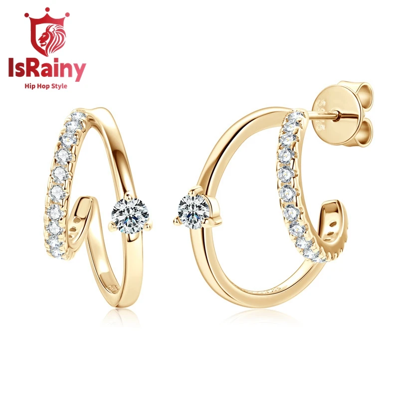 IsRainy-925 Brincos de Prata Esterlina para Homens e Mulheres, Ear Stud, Jóias Finas, GRA Moissanite Diamante, Hip Hop Rock, Casamento, Noivado