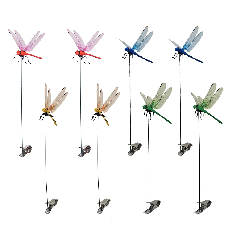 

8Pcs Fake Dragonfly Rod Clip Lightweight Gardening Decoration Insect Clip Waterproof 3D Artificial Hat Clips for Home Decor