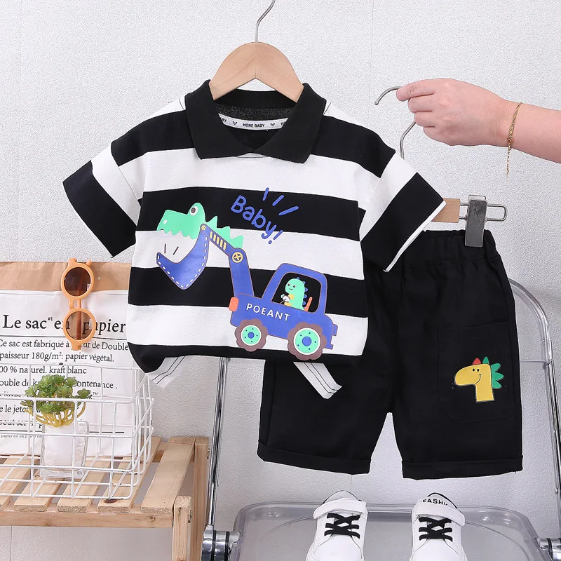 Baby New Summer Cartoon Clothing Children Boy Girls Printe Excavator T Shirt Shorts 2Pcs/sets Kids Infant Toddler Cacual