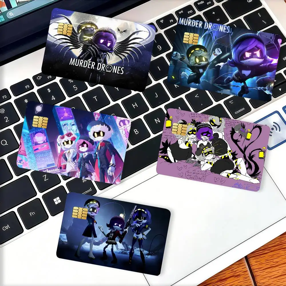 Cartoon M-Murder Drones Credit Skin Cover Card Stickers 4PCS Film Bus Pass Front Decoration Bank Debit Waterproof