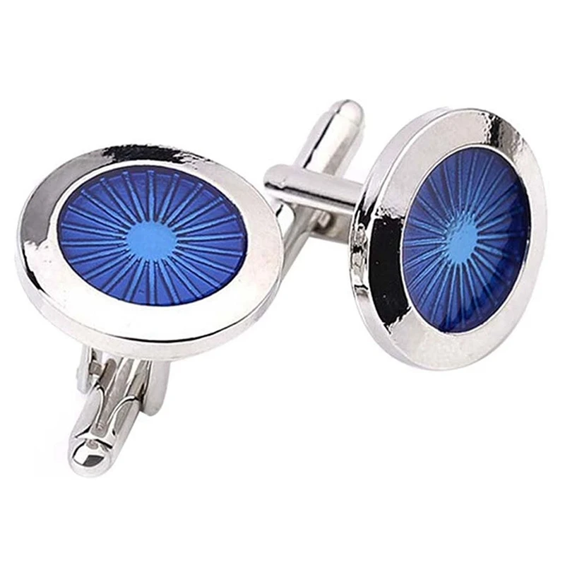 

2 Pair Fashion Cufflinks Round Eyes Shirt Cufflinks Cuff Links Mens Dress Business Wedding Gift Present(Silver+Blue)