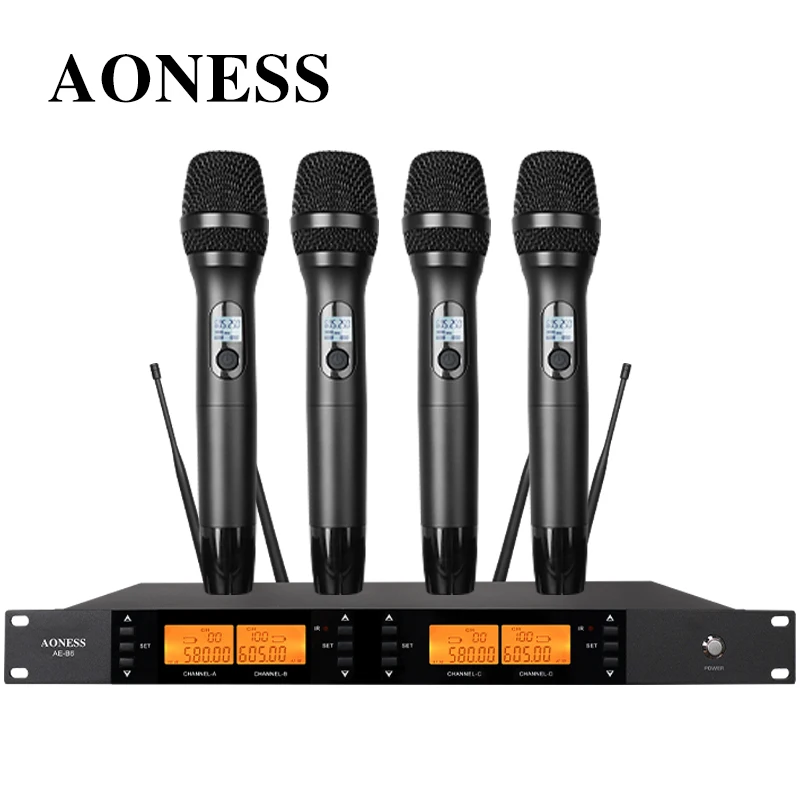 AONESS Professional wireless microphone UHF 4-channel metal handheld conference room church school stage singing microphone