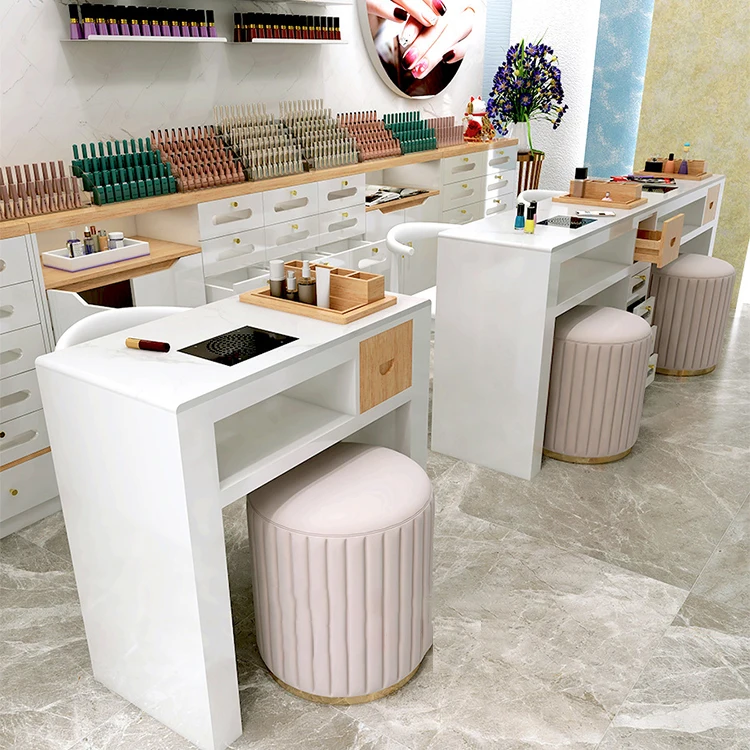 Modern Luxury New Manicure Nail Salon Furniture Wood Manicure Table With Dust Collector