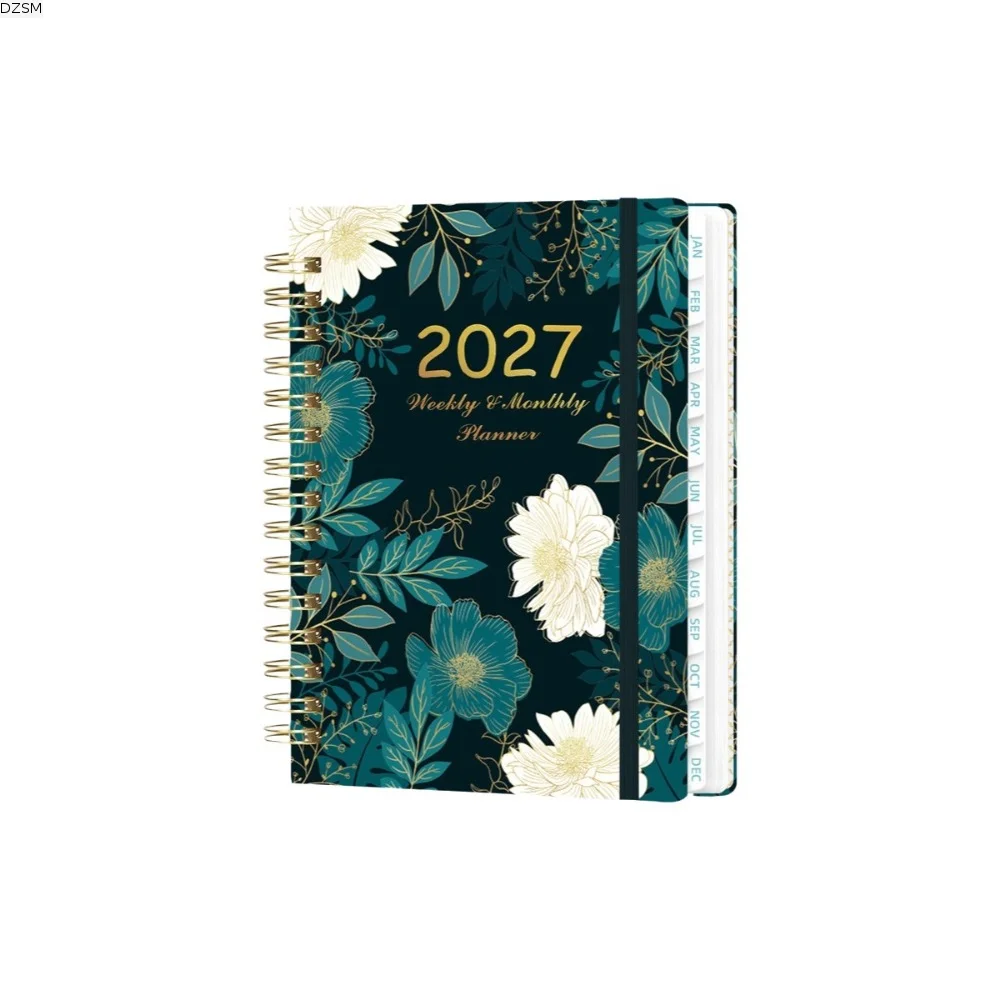 A5 2027 Planner Notebook Floral Pattern Weekly & Monthly Planner A5 Agenda Book with Monthly Tabs Inner Pocket Portable
