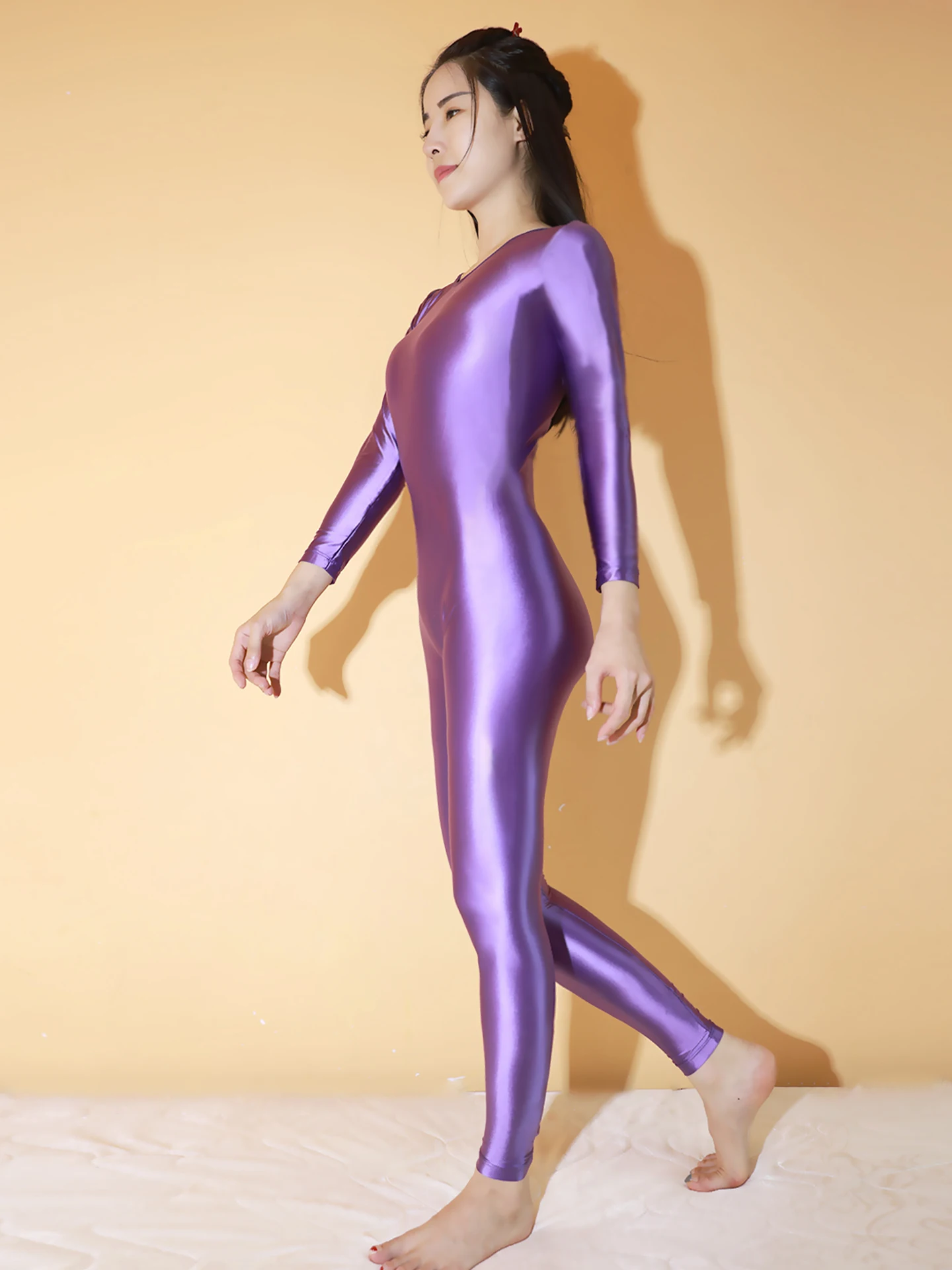 women-long-sleeve-tight-glossy-dance-jumpsuit-bodysuit-yoga-solid-shaped-practice-rhythmic-gymnastics-leotard-swimsuit-dancewear