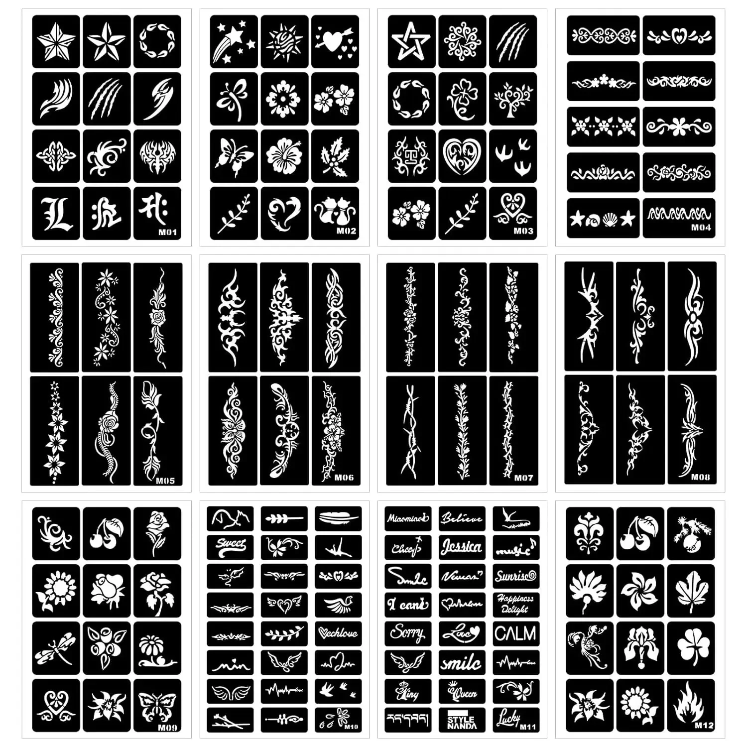Narkasy 20/10/5/3 Sheets Tattoo Stencils Stickers Various Pattern Tattoo Sticker Mixed Designs Tattoo Stencils Woman Randomly view 6