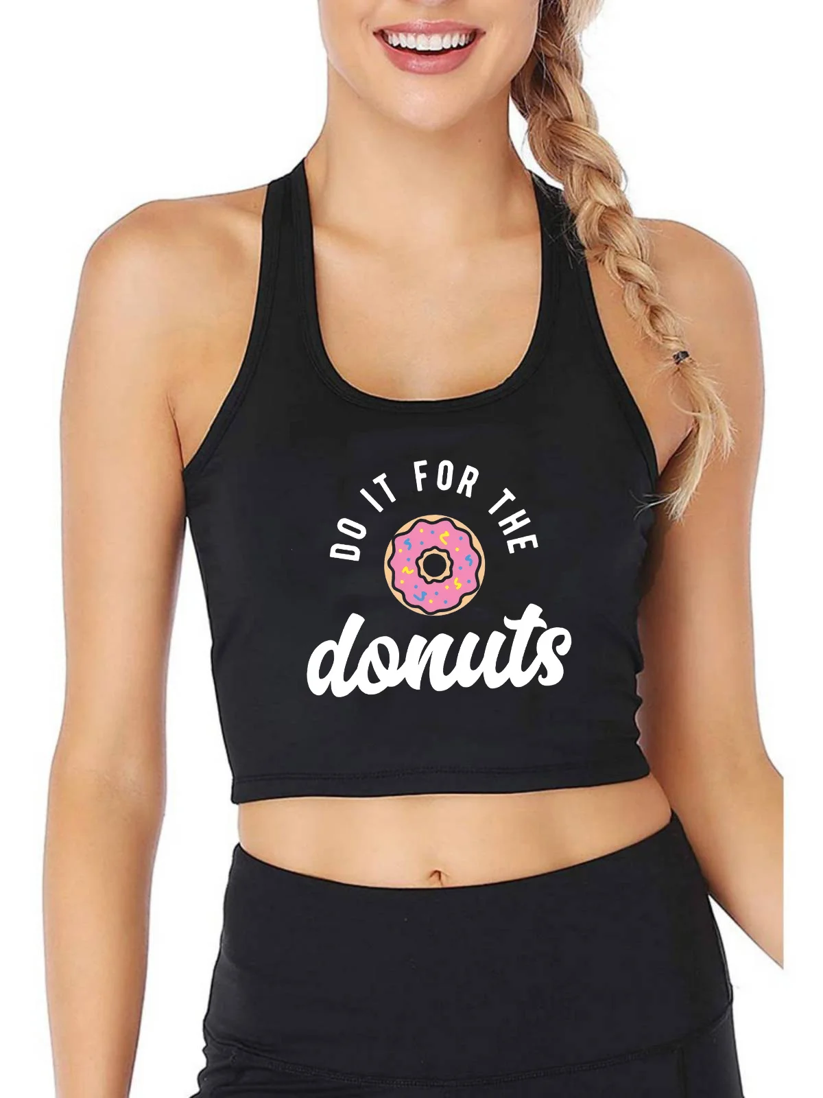 Do It For The Donuts Print Breathable Slim Fit Tank Top Women's Yoga Sport Workout Gift Idea Crop Tops Summer Camisole