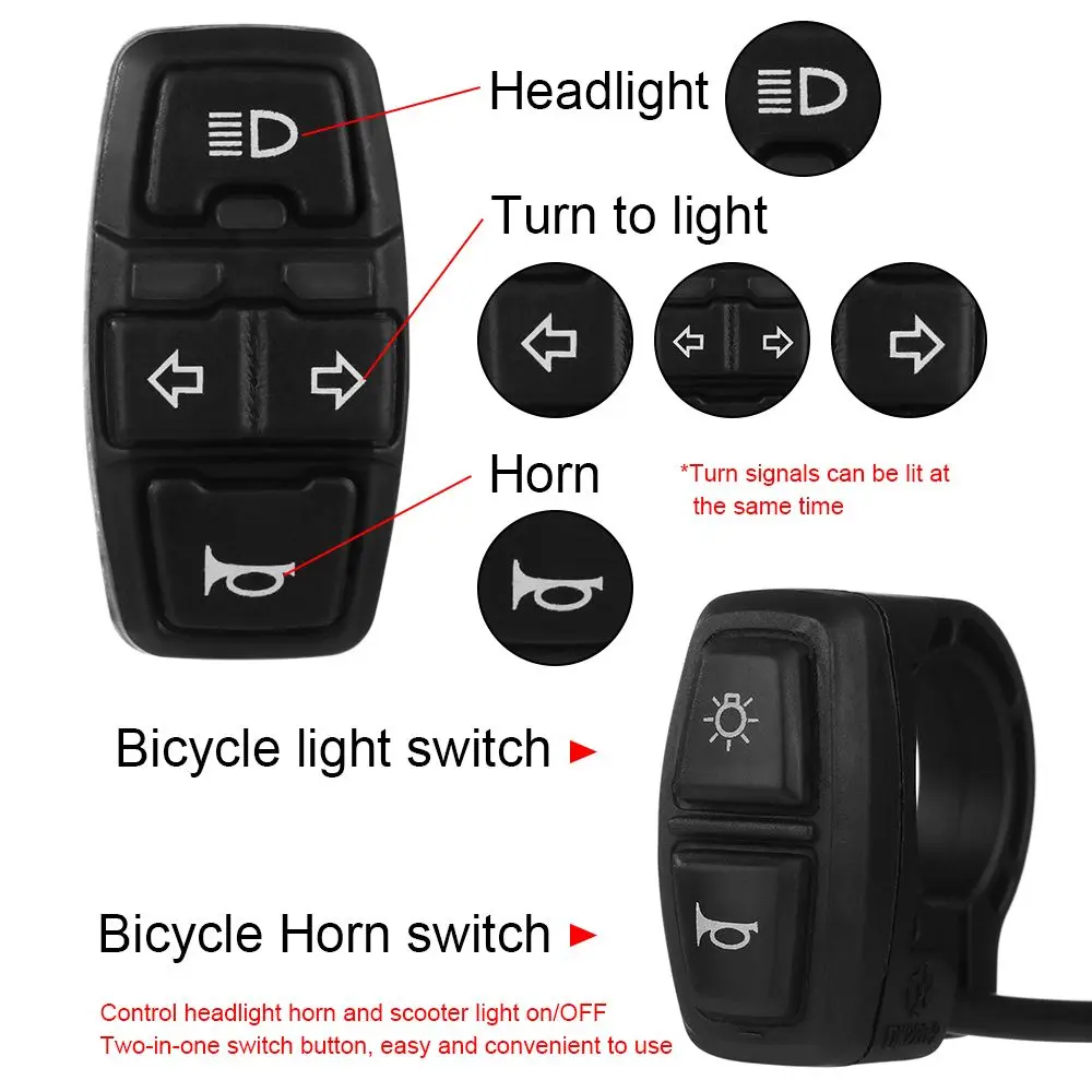 Interruptor de luz bicicleta elétrica, Ebike Lâmpada e Chifre Switch, Botão da motocicleta pode controlar Turn Signal Light, DK226, DK336