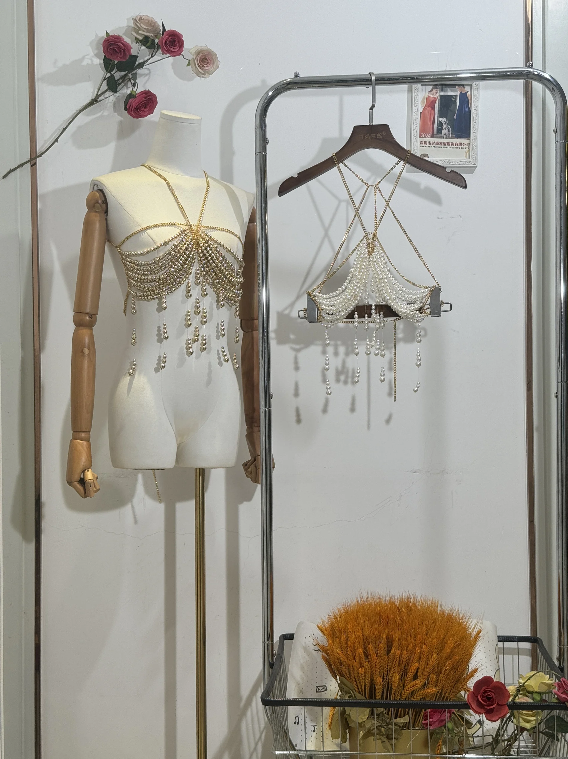 2025 Sexy Corset corps chaîne Spice Girl sirène Bikini Costume dos nu cou pierre perlée Bustier charmes