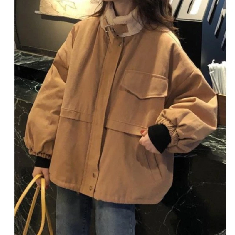 

Autumn Version 2025 New Student Loose and Versatile Retro Tooling Velvet Thickened Long-sleeved Cotton Jacket Women's Clothing