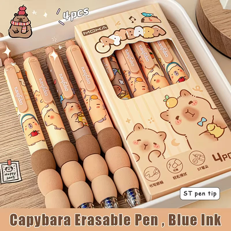 

4Pcs/set Kawaii Capybara Erasable Gel Pens Cartoon Cute Quick-Drying Writing Smooth Elegant Neutral Pens Aesthetic Stationery