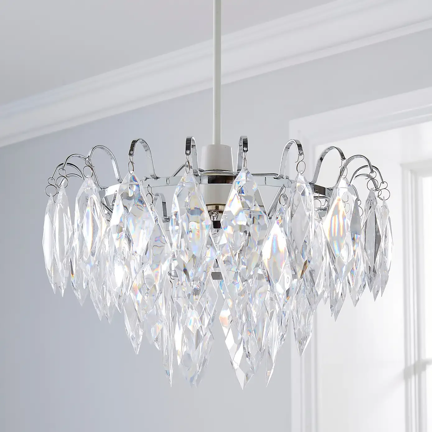 Saiph 1 Light Polished Chrome and Clear Faceted Acrylic Ceiling Light Shade