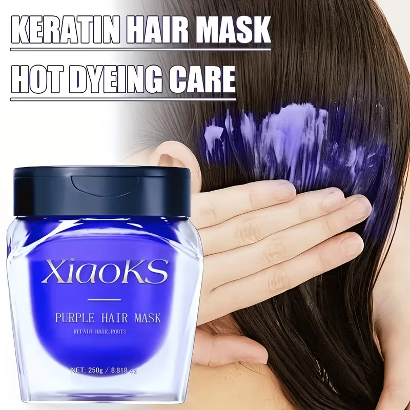 250G Keratin Purple Hair Mask - Instantly Smooths Frizz, Refreshing And Oil-Controlling, Non-Greasy. Suitable for Blonde, Platinum Blonde, And Gray Hair. Provides a Natural And Even Color, Eliminates Dryness, Neutralizes Yellow Tones, And Brightens
