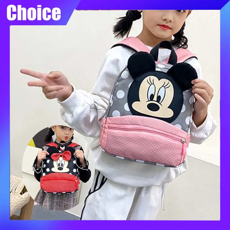 

Disney Minnie Mickey Kids Backpack Cartoon Cute Pink Backpack Kawaii Student Bag Anime Casual Outdoor Travel Bag Children Gift