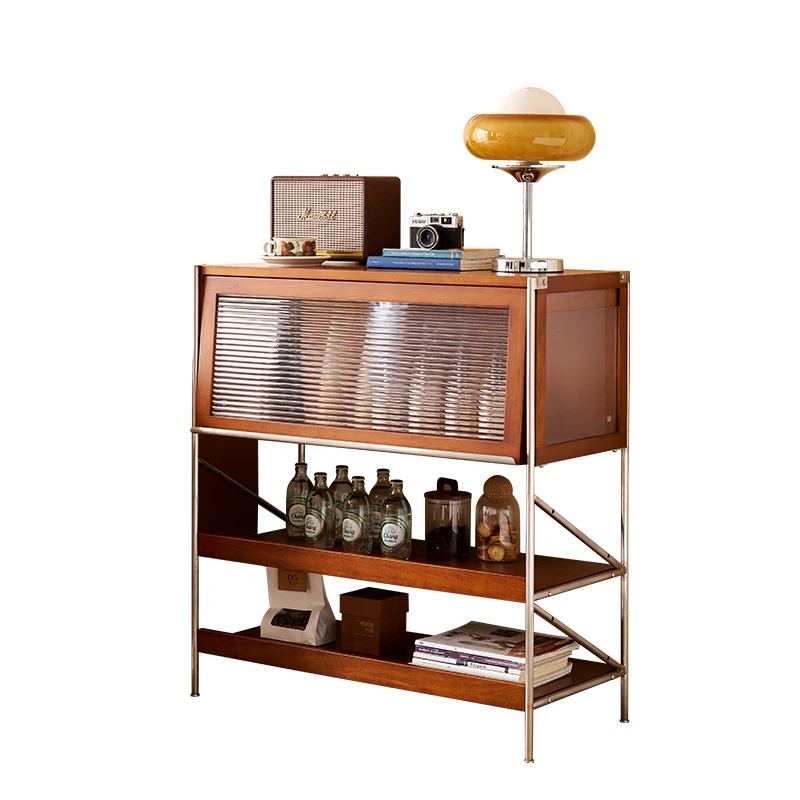 

Низкий шкаф для хранения вещей в стиле ретро, небольшая квартира, простой японский раскладной стеклянный журнальный шкаф