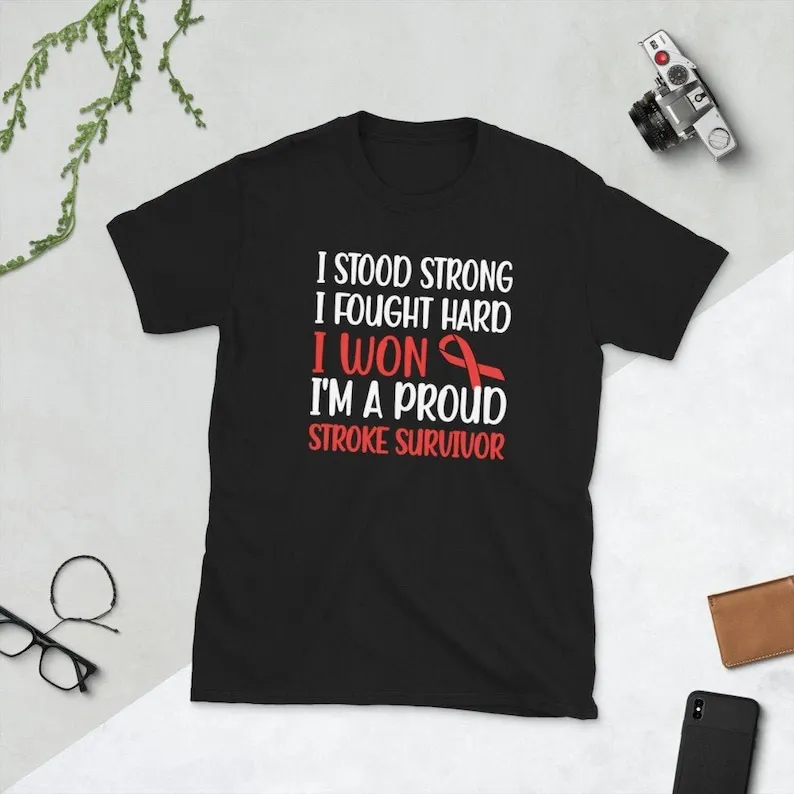 new style Stroke Awareness Month Red Ribbon Warrior letters printed T-shirt tops Adult Unisex All-match shirt shor T-Shirt