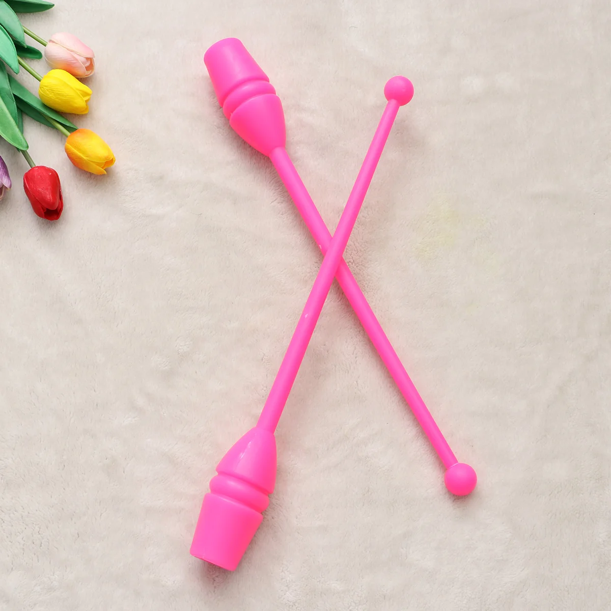 1 Pair Artistic Gymnastics Stick Rhythmic Gymnastics Stick Dancing Sports Fitness Equipment for Children Adults (Pink)